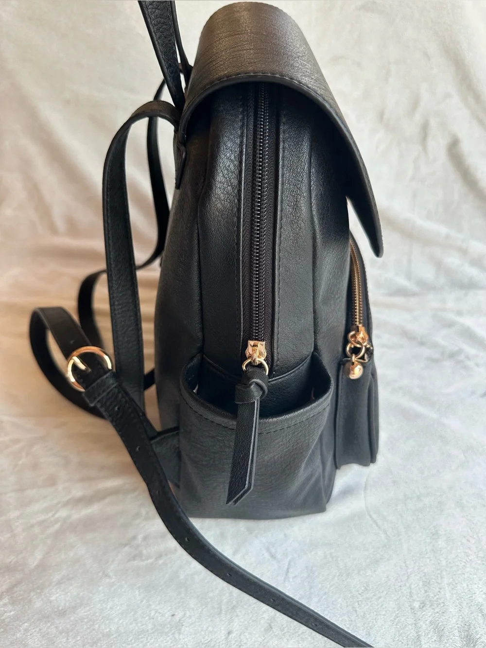 LC Lauren Conrad Black Faux Leather Backpack with Gold Accent